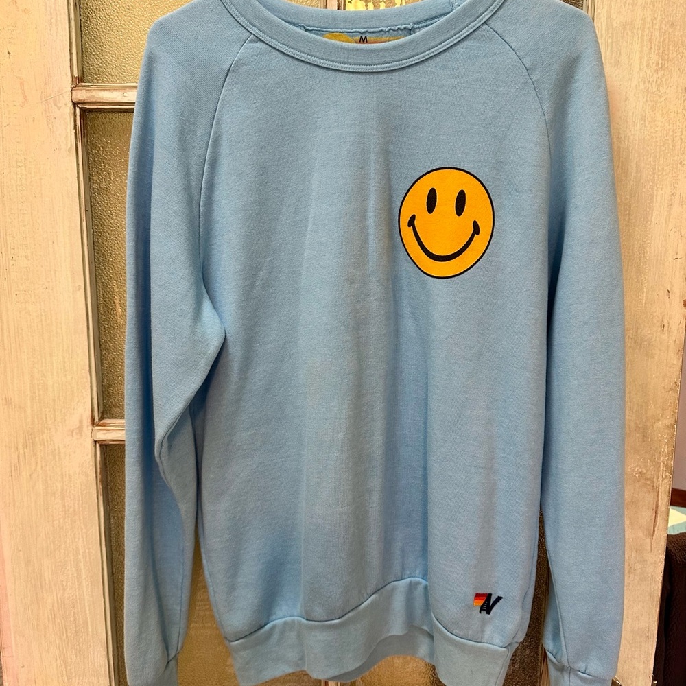 Aviator Nation Light Blue Smiley Crewneck Sweater M - Picture 2 of 4